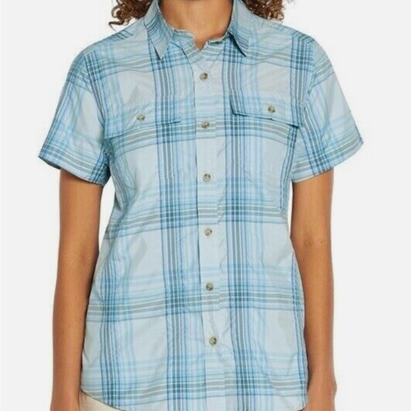 Eddie Bauer Short Sleeve Adventure Shirt-Blue Plaid-Button-Size XXL NWT - Picture 1 of 10